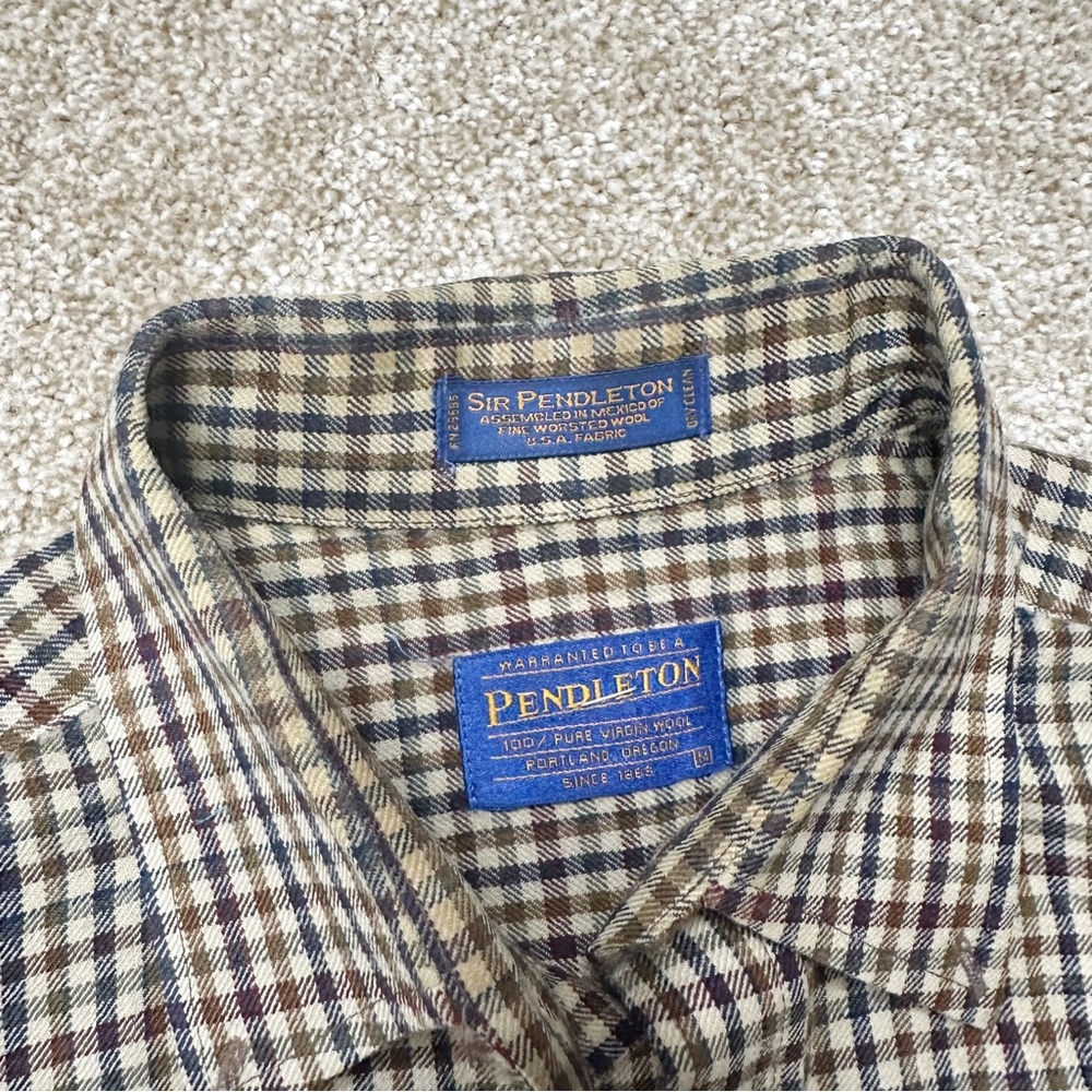 Pendleton Sir Pendleton Brown Tan Gingham Wool Bu… - image 2